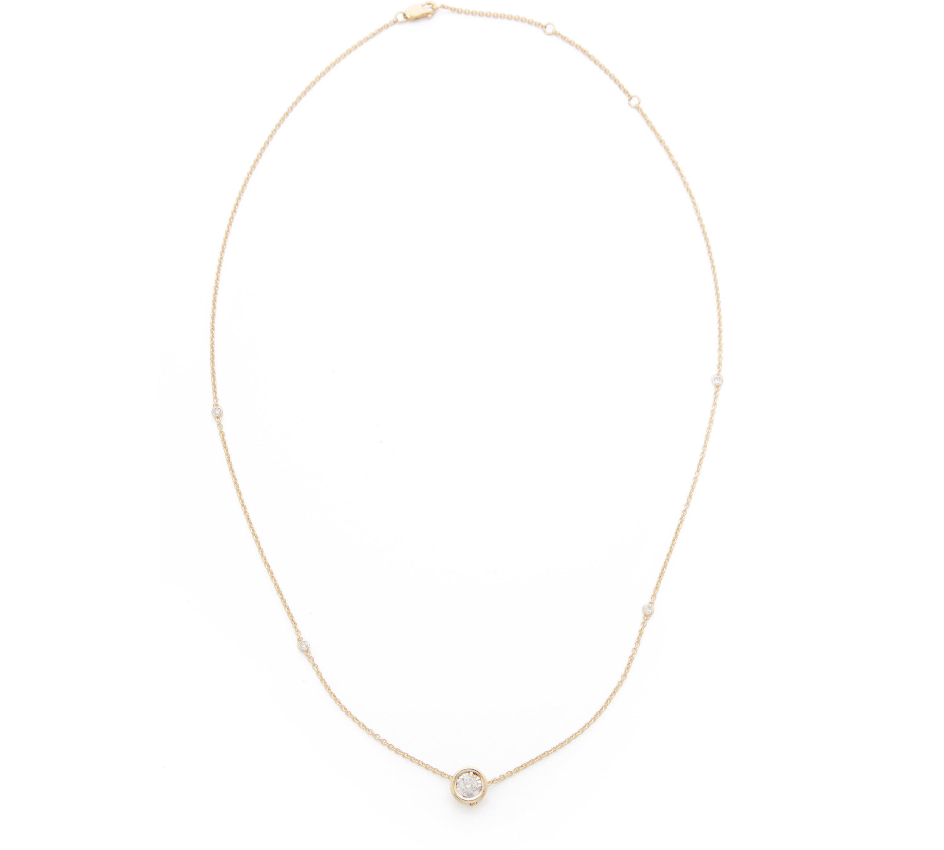 14K Yellow Gold Bezel Set Diamond Station Necklace, 18 Inches