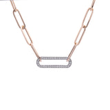 14K Yellow Gold Paperclip Link Necklace with Diamonds