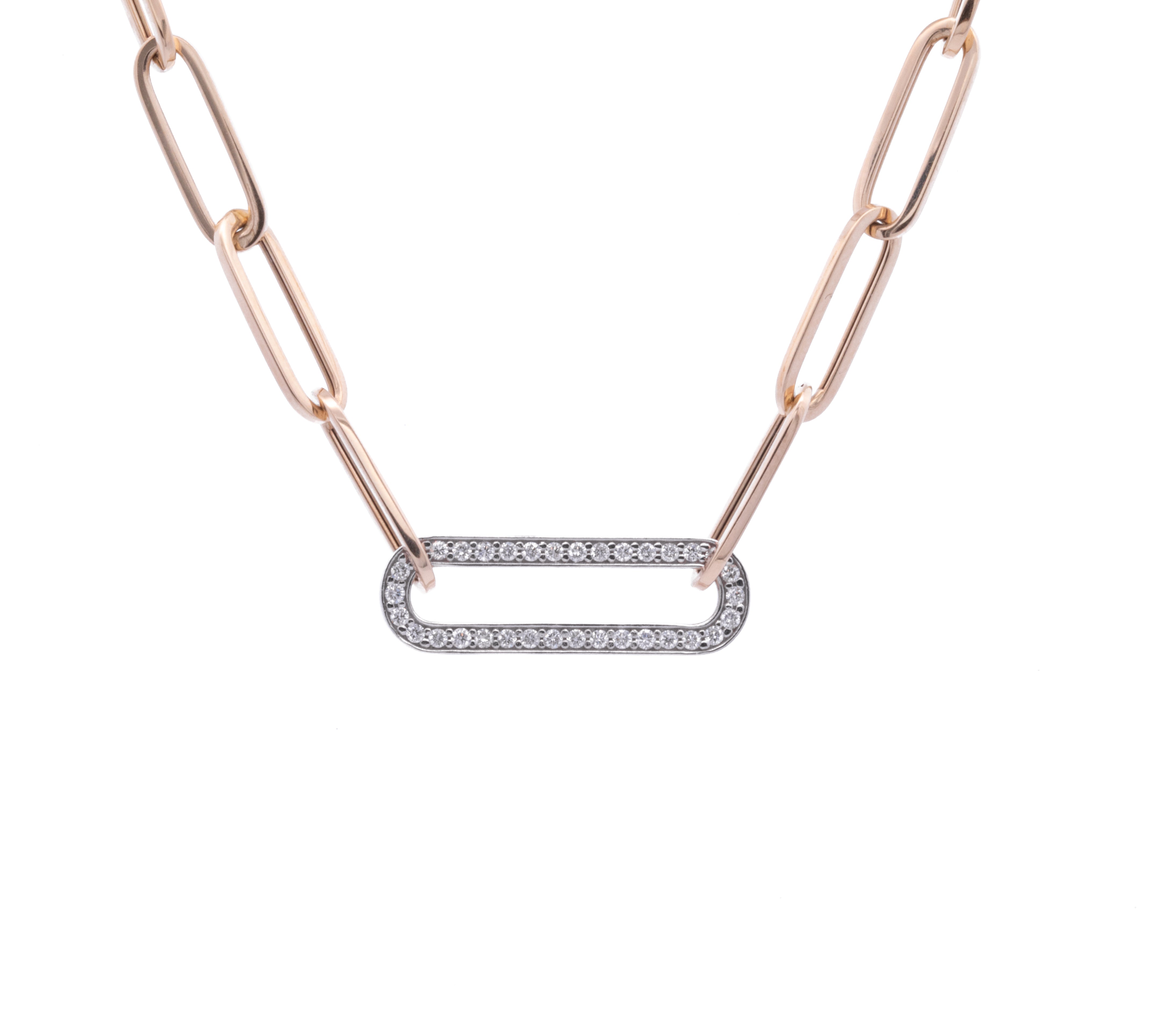 14K Yellow Gold Paperclip Link Necklace with Diamonds