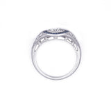 Platinum Old European Cut Diamond and Sapphire Ring
