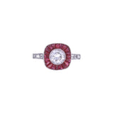 18K White Gold French Cut Ruby and and Diamond Ring