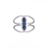 14K White Gold Wide Split Shank Sapphire and Diamond Ring