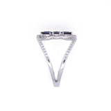 14K White Gold Wide Split Shank Sapphire and Diamond Ring