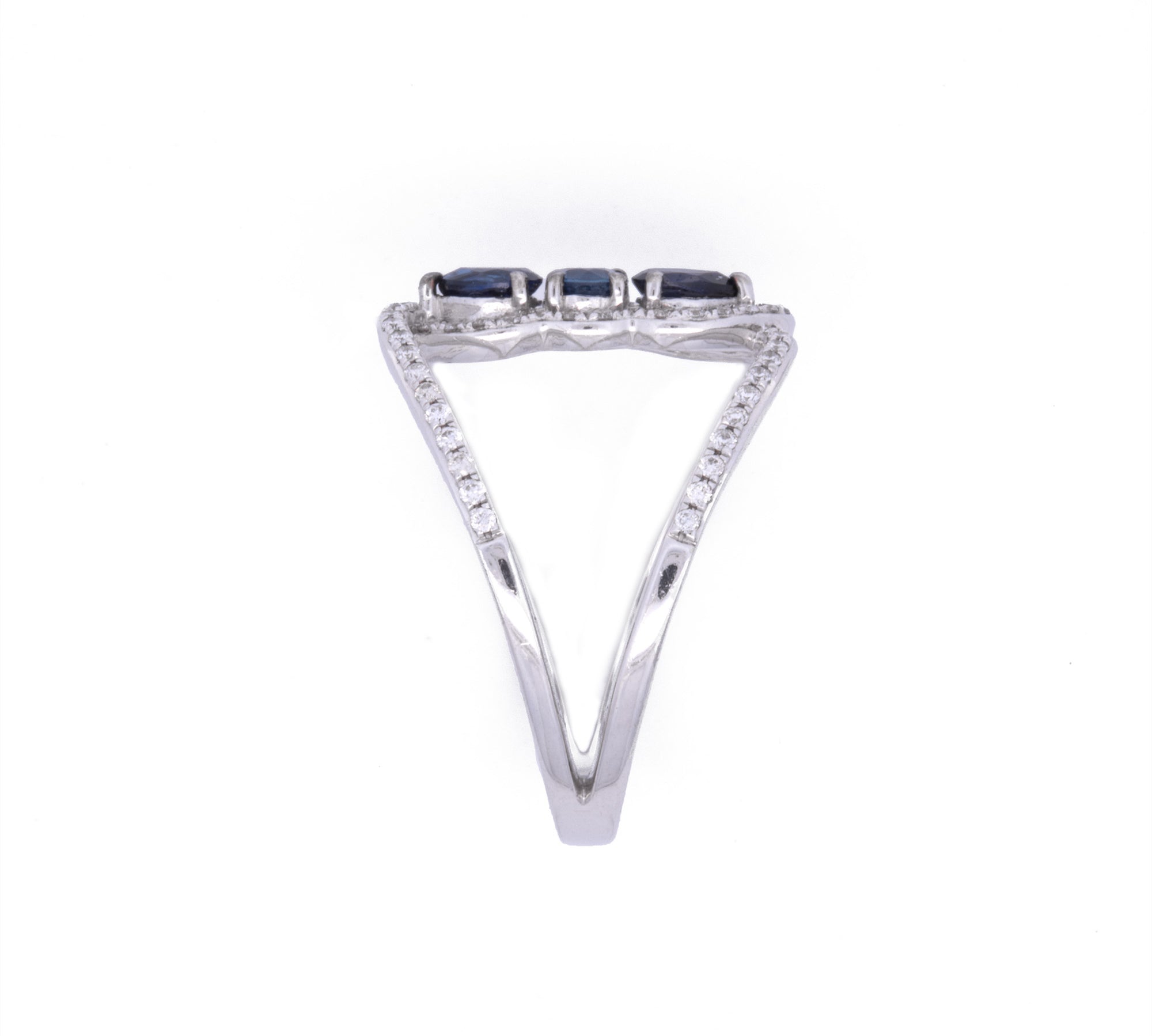 14K White Gold Wide Split Shank Sapphire and Diamond Ring