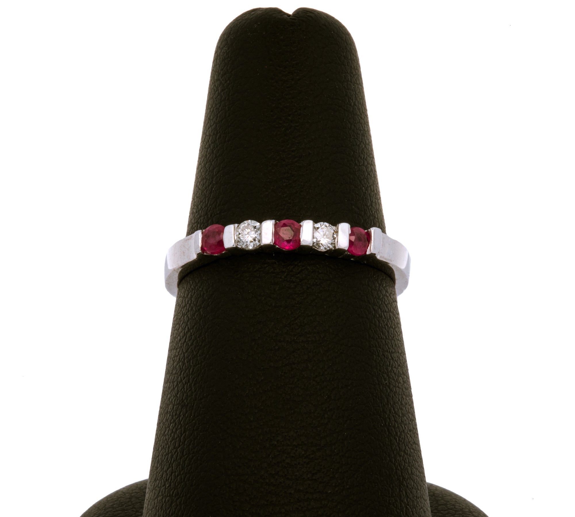14K White Gold Ruby And Diamond Band
