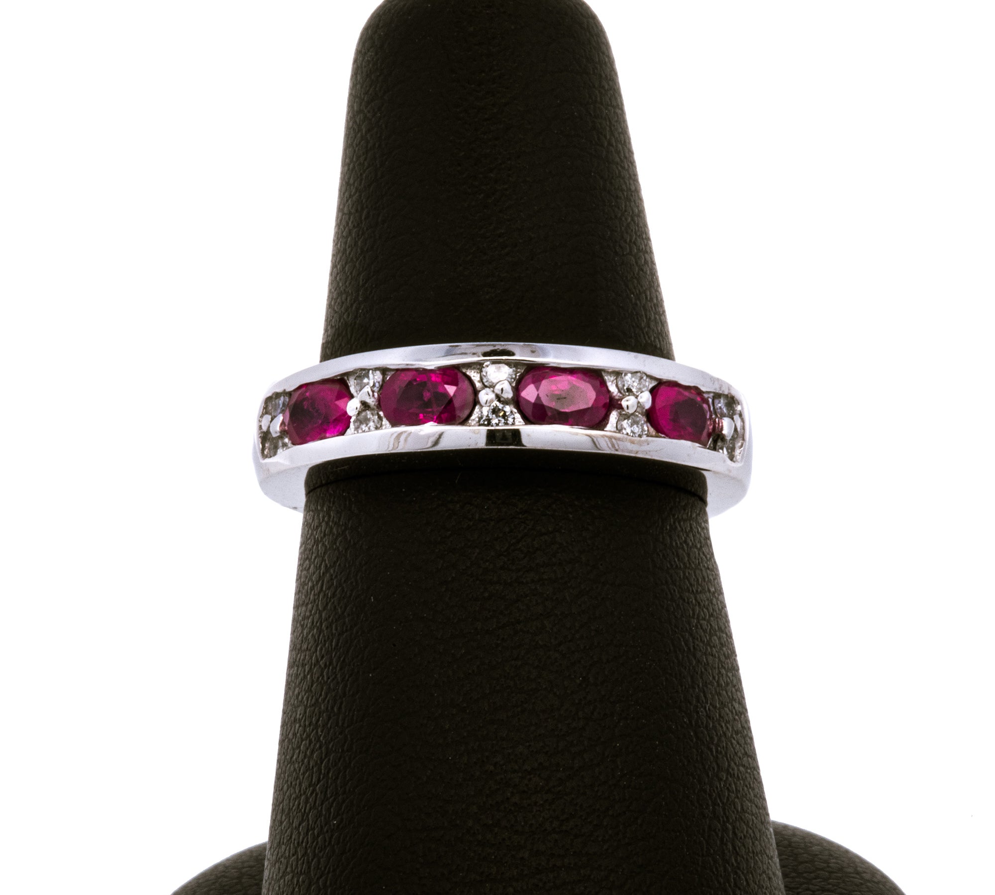 14K White Gold Oval Ruby And Diamond Ring
