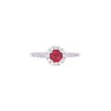 14K White Gold Ruby Ring With Diamond Halo