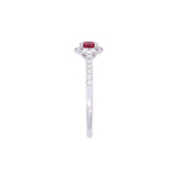 14K White Gold Ruby Ring With Diamond Halo
