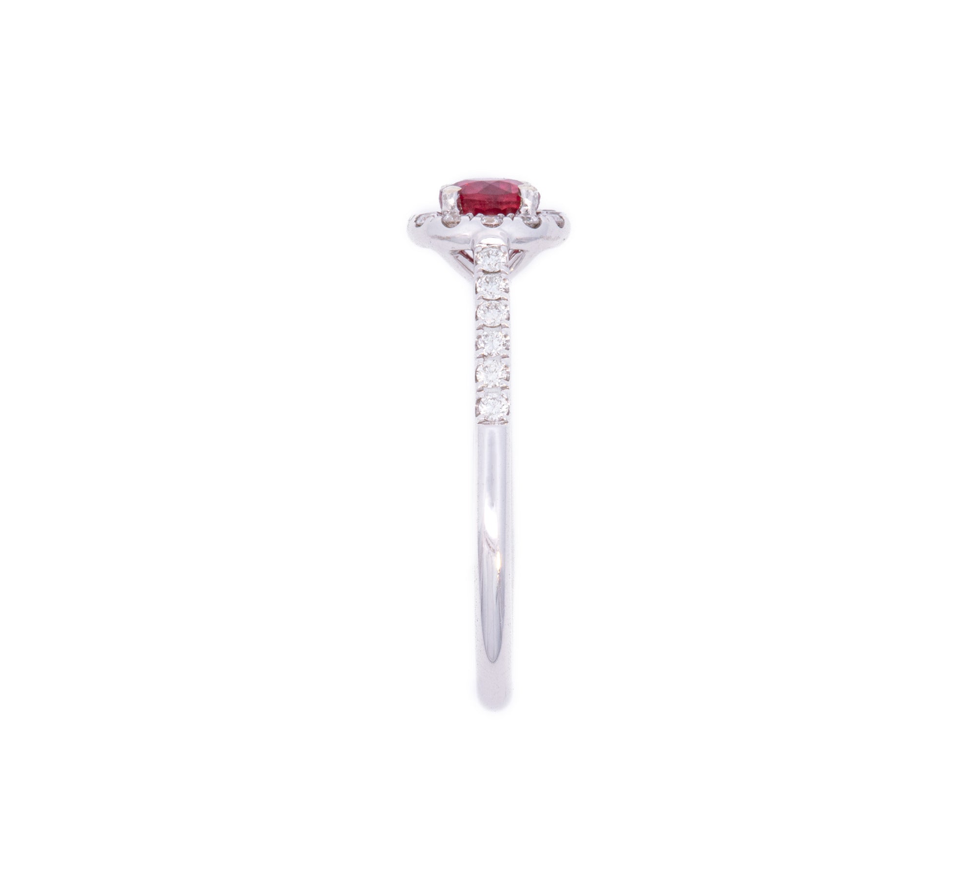 14K White Gold Ruby Ring With Diamond Halo