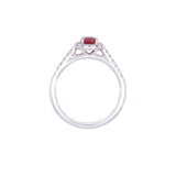 14K White Gold Ruby Ring With Diamond Halo