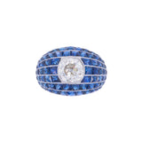 Platinum Old Mine Cut Diamond and French Sapphire Ring
