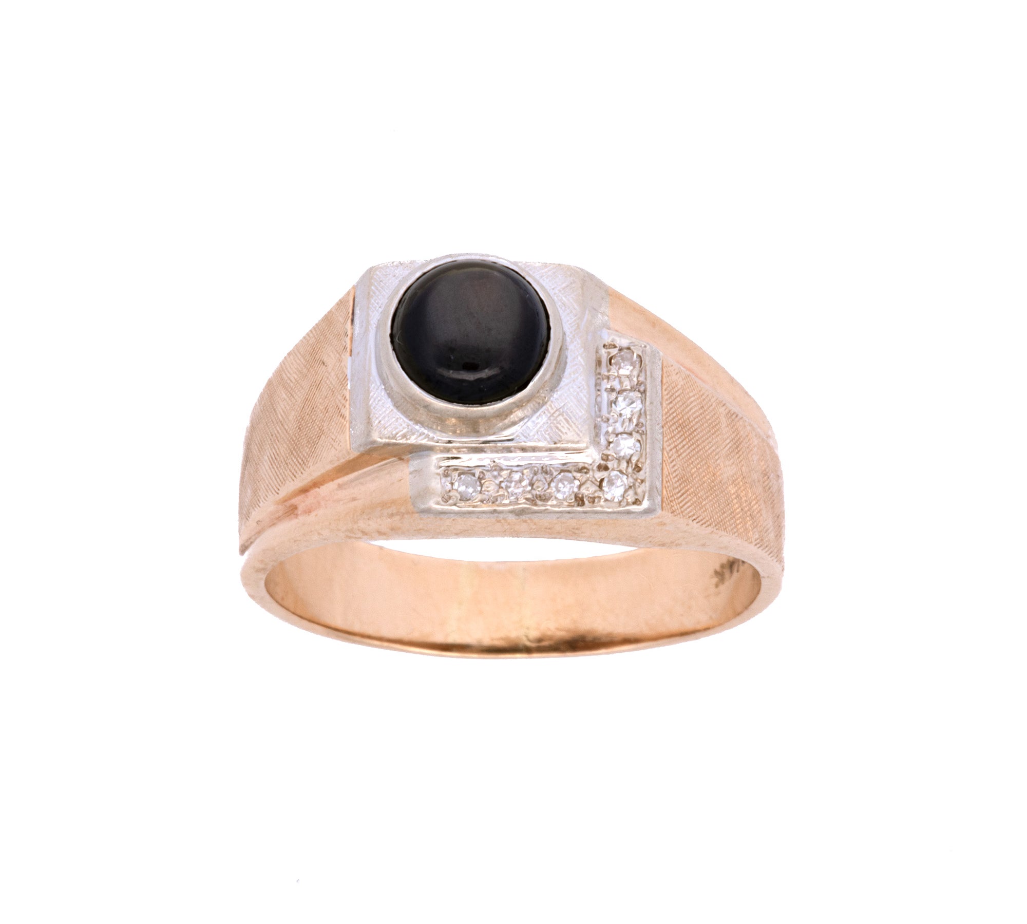 14K Yellow And White Gold Black Star Sapphire And Diamond Ring, Circa 1960's