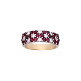 18K Yellow And White Gold Ruby And Diamond Floral Pattern Band