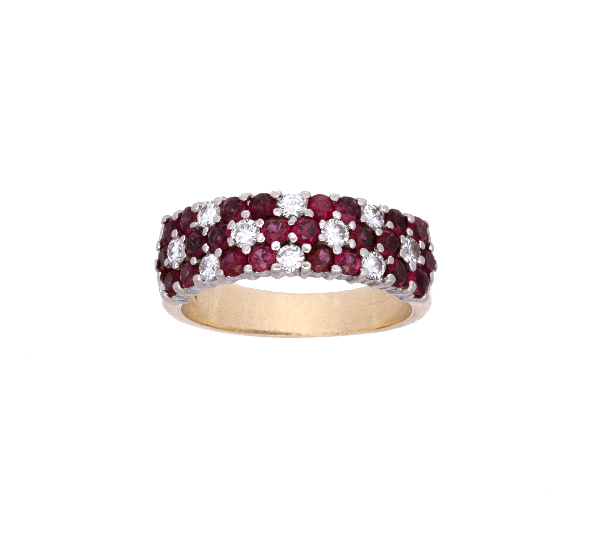 18K Yellow And White Gold Ruby And Diamond Floral Pattern Band