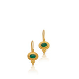 24K And 14K Yellow Gold, Emerald and Gold French Wire Earrings