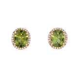 14K Yellow Gold Peridot And Diamond Halo Stud Earrings