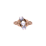 9K Yellow Gold Vintage Three Stone Round Moonstone Ring