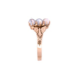 9K Yellow Gold Vintage Three Stone Round Moonstone Ring