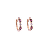 14K Yellow Gold Ruby and Diamond Huggie Earrings