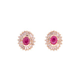 14K Yellow Gold Ruby and baguette Diamond Stud Earrings