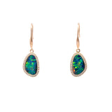 14K Yellow Gold Opal And Diamond Halo Dangle Earrings