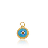24K Yellow Gold Large Light Blue Evil Eye Pendant