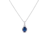 14K White Gold Oval Ceylon Sapphire Pendant with Diamond Halo
