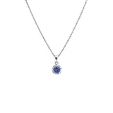 14K White Gold Ceylon Sapphire Pendant with Diamond Halo