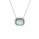 18K White Gold Emerald and Diamond Illusion Style Halo Pendant