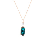 18K Yellow Gold Indicolite Tourmaline Pendant With Diamond Baguette Accent