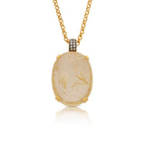 Rutilated Quartz Pendant with Diamond Accents, Sterling Silver and 24K Yellow Gold