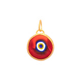 24K Yellow Gold Circular Red Evil Eye Pendant