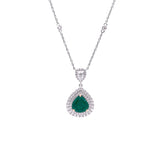 18K White Gold Emerald and Diamond Pendant with Diamond Station Chain