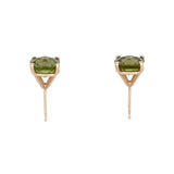 14K Yellow Gold Checkerboard Cushion Cut Peridot Stud Earrings