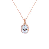 14k Rose Gold Aquamarine and Diamond Pendant, 18 Inches