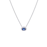 18K White Gold Sapphire and Diamond Halo Pendant with Chain