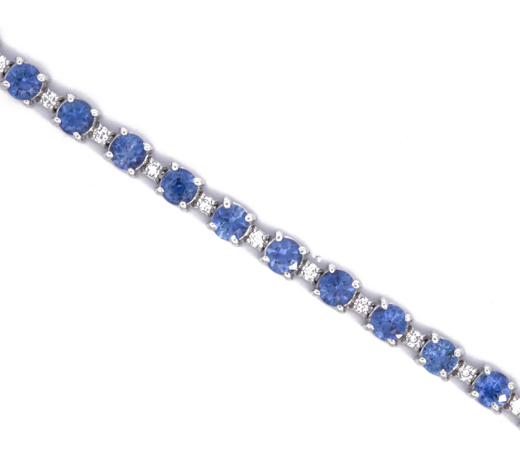 14K White Gold 7 Inch Sapphire and Diamond Bracelet