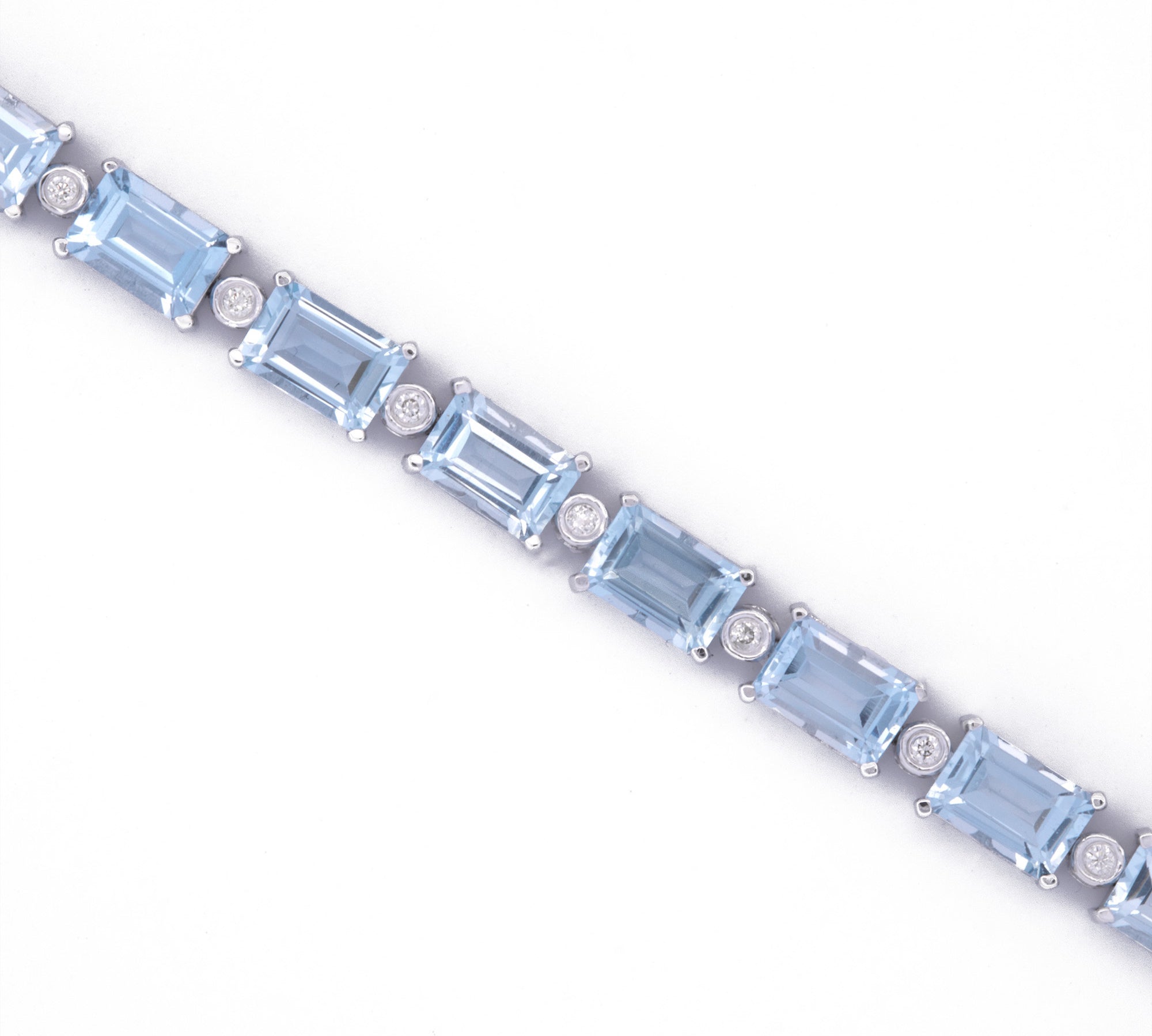 14K White Gold Emerald Cut Aquamarine and Diamond Bracelet