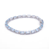 14K White Gold Emerald Cut Aquamarine and Diamond Bracelet