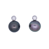 18K White Gold Grey Pearl And Diamond Stud Earrings