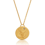 24K Yellow Gold And Sterling Silver, Coin Necklace with Diamond Accent