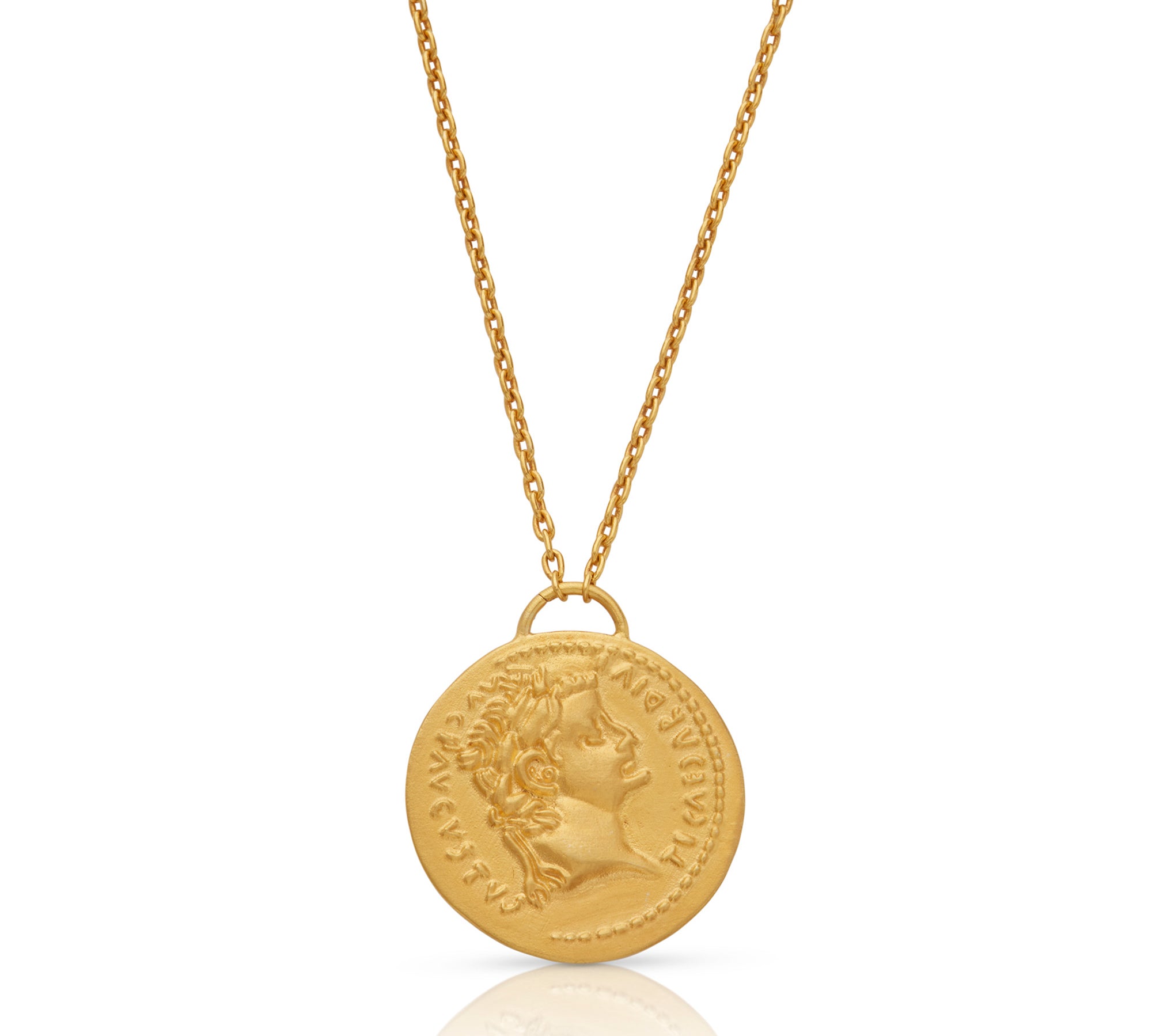 24K Yellow Gold And Sterling Silver, Coin Necklace with Diamond Accent