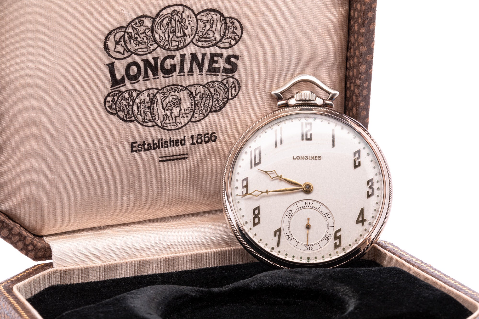 14K White Gold Longines Pocket Watch In Original Box