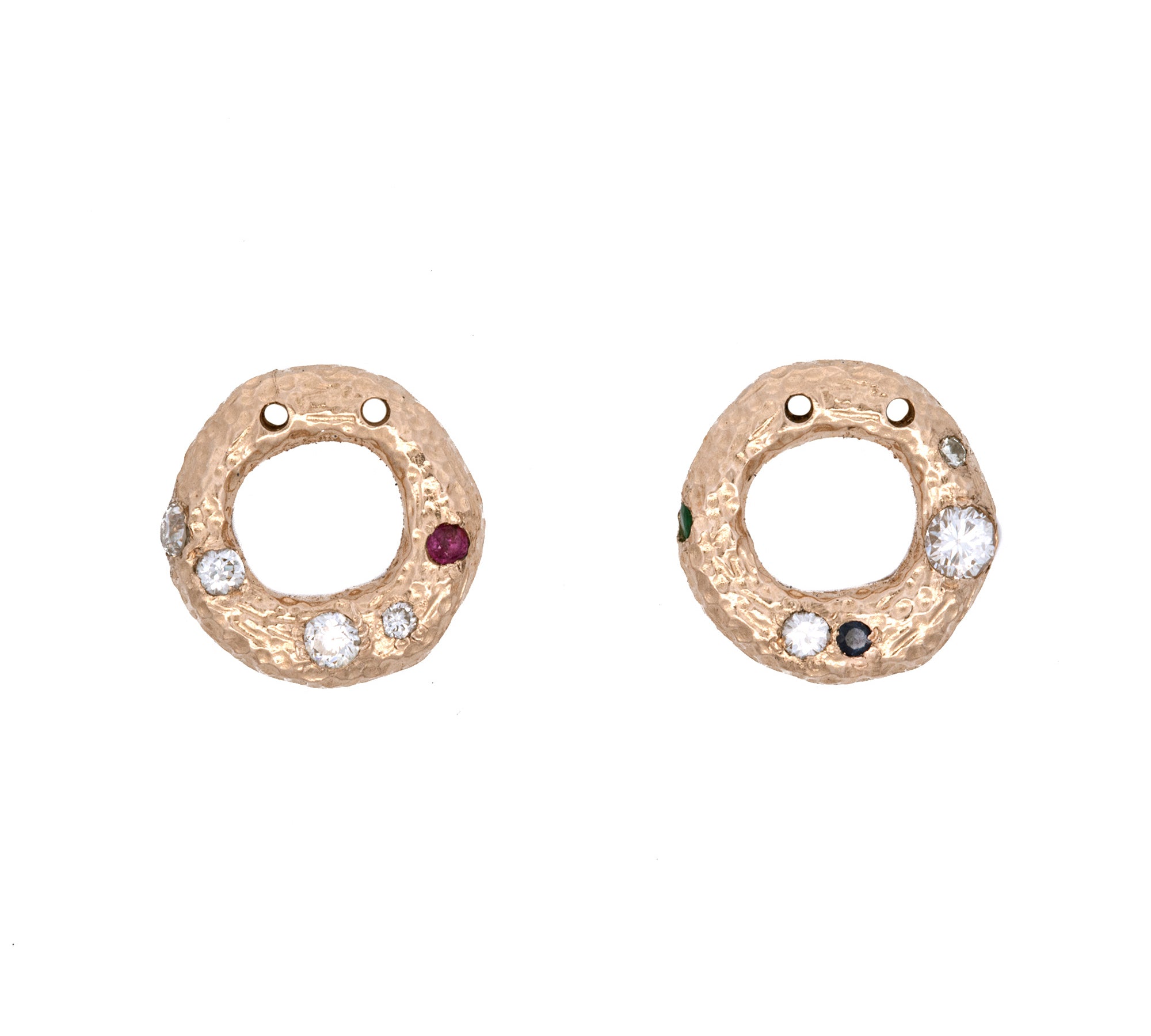 Two Custom 14K Yellow Gold Organic "Freeform" Circle Pendants With 1mm Cable Link Chain, 15.5 Inches