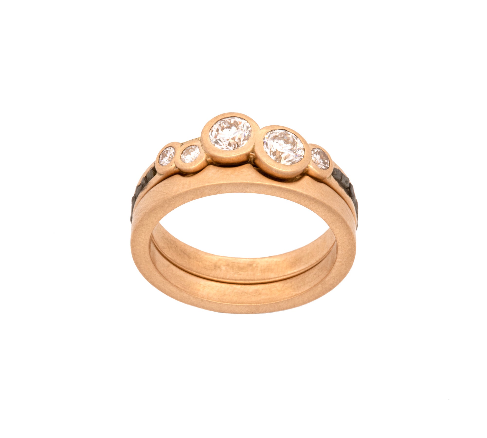 Custom 18K Yellow Gold Round Brilliant Cut Diamond Ring With Brushed Finish