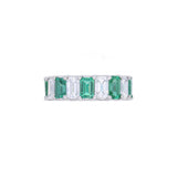 Custom Made Platinum Emerald Cut Diamond and Green Emerald Eternity Band