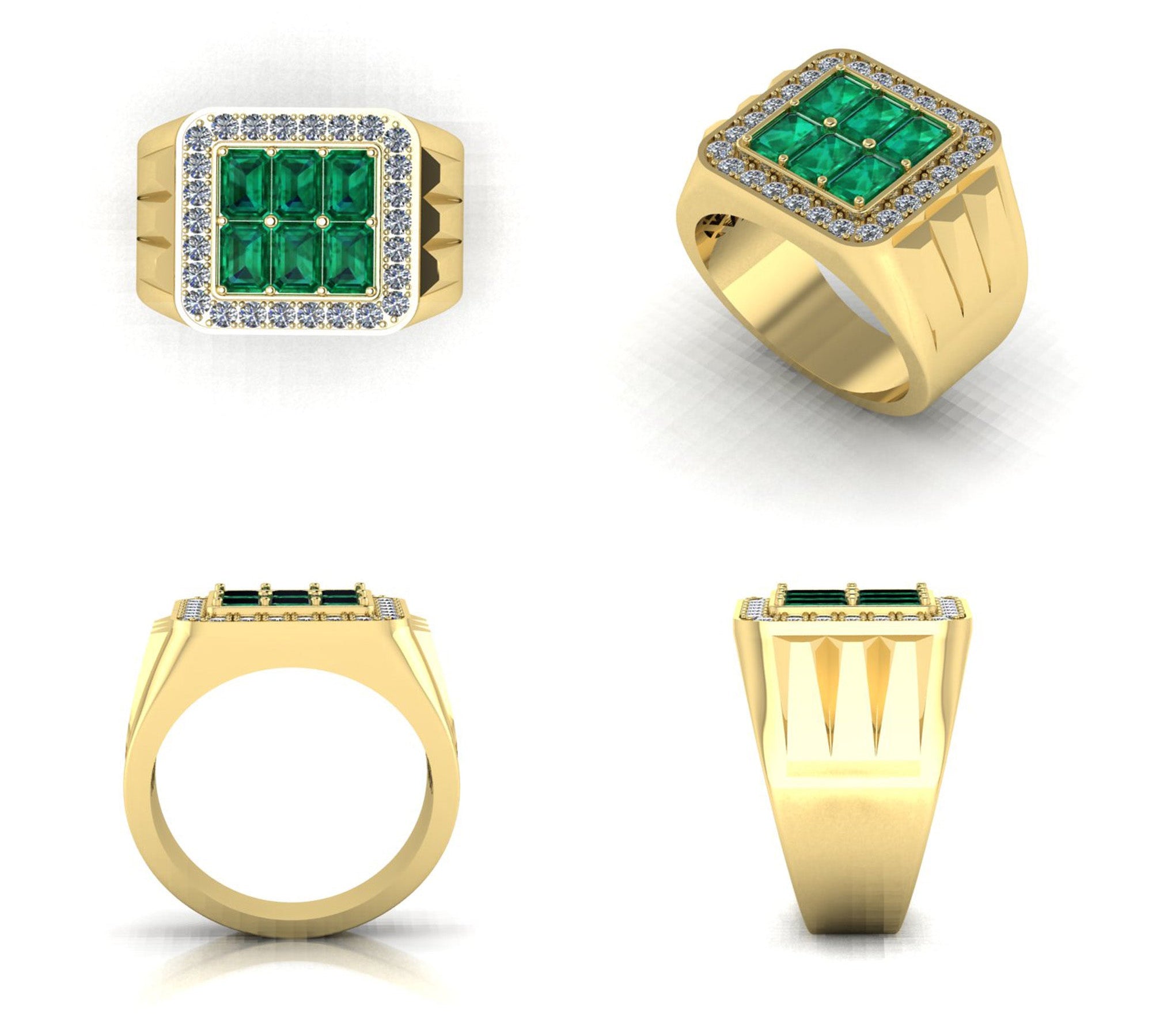 18K Yellow Gold Custom Emerald And Diamond Ring