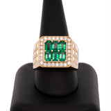18K Yellow Gold Custom Emerald And Diamond Ring