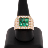18K Yellow Gold Custom Emerald And Diamond Ring