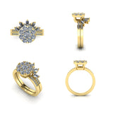 Custom 14K Yellow Gold Cluster "Illusion" Set Diamond Ring And Contoured Diamond Wedding Band